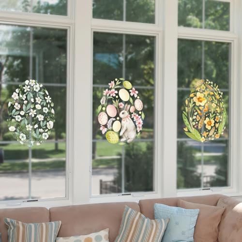 Dayker Spring Flower Window Clings, Large Easter Eggs Static Sticker