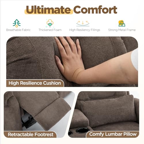 Image of RV Loveseat Recliner with Console, Reclining Loveseat Sofa, Manual Home Theater Seating with Pockets /Cup Holders for Living Room /RV Furniture (Coffee Chenille)