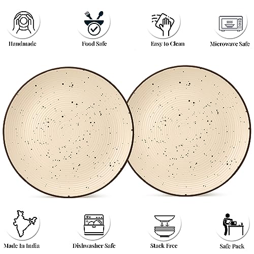 Image of Handcrafted Stoneware Ceramic Dinner Plates, 4 Pieces Serving for 4, Microwave and Dishwasher Safe, Bone-ash Free, Full Plate Set Crockery for Dining and Gifting, Beige