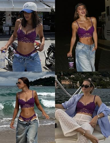 Image of Avidlove Lingerie for Women Lace Strappy Underwear V Neck Bra and Panty Sets 2 Piece Bralette Outfits
