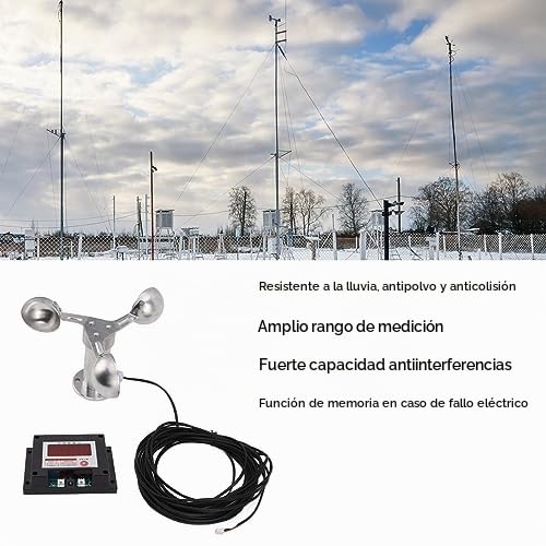 Anemómetro de Grúa Torre, Alarma, Medidor de Velocidad del Viento, Estación Meteorológica con 3 Tazas, Amplio Rango de Medición, Duradero para la Medición de la Velocidad del