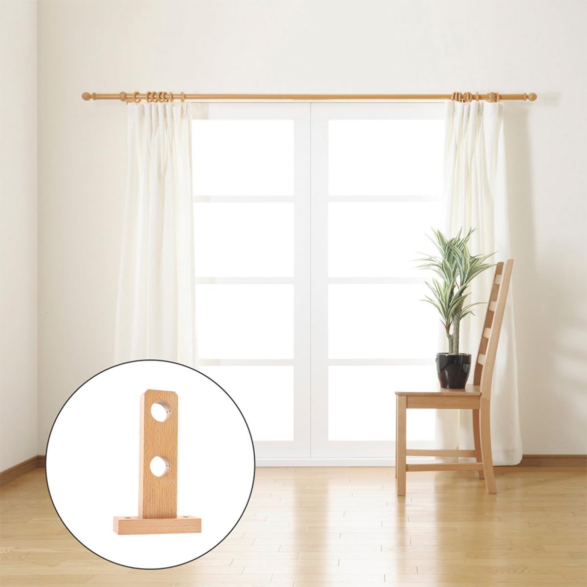 MAGICLULU Staffe in Legno per Bastone Tenda da Muro, 2 Pezzi, Semplice | Supporto Robusto, Facile Montaggio, Buona Stabilità, per Asta Finestra e Accessori Simili