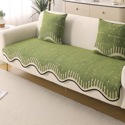 Image of HOKIPO Premium Supple Soft Wavy Sofa Cover Mat with Curve for 1 /2 /3 Seater and L Shape Sofa. Make Your Own Sofa Cover Set, Mat Length 90(D) x 150(L) cm, Green (NEW-AR-5975-GRN)
