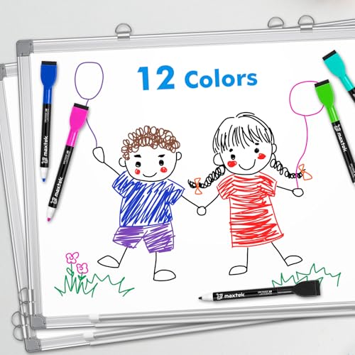Image of maxtek 36 Count Magnetic Dry Erase Markers, Fine Tip, 12 Colors, Low Odor Whiteboard Markers with Built-in Eraser