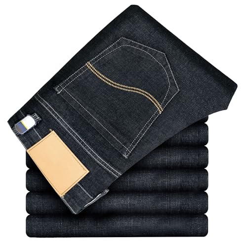 Men's Classic Relaxed Fit Jean Lightweight Straight Leg Washed Denim Jeans Retro Distressed Loose Fit Jean Pants (8608Black,29)