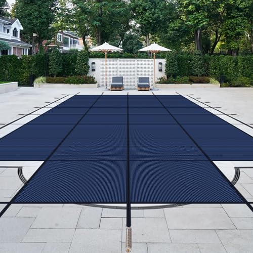 Lynkron Pool Safety Cover for Inground Pools Heavy-Duty Winter Pool Cover Rectangle Mesh/Solid Swimming Pool Covers Triple Stitched for High Strength & UV ProtectionBlue