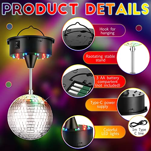 Retisee 5 Inch Mirror Disco Ball Light Hanging Rotating Disco Ball Decor Mount Electric Motor 18 Leds Hanging And Table 2 Use For Summer Parties Bars Bands Stage Ktv Home Night Club Wedding (Black) #TOP2