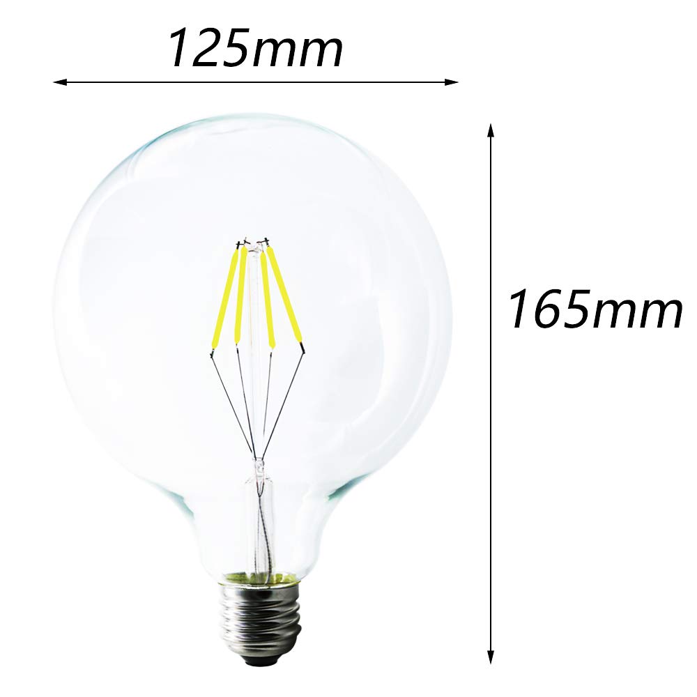 4W G125 E27 400 Lúmenes LED Globo Edison Filamento Bombilla para Habitación, Comedor, Estudio, Salón, Bar,Blanco frío 6000K,(Pack de 8)
