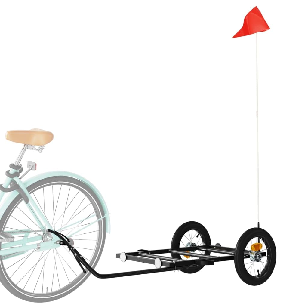 Mangloder Fahrradanhänger Schwarz 122x53x Eisen mit Deichsel, Zuladung, Sicherheitsflagge, ideal für Transport, Camping, Familie, Hunde, Gepäck, Robustes Design, langlebig