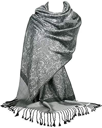 GFM bufanda estilo pashmina en estampado de flores de paisley S0 - Silver (Chbh)
