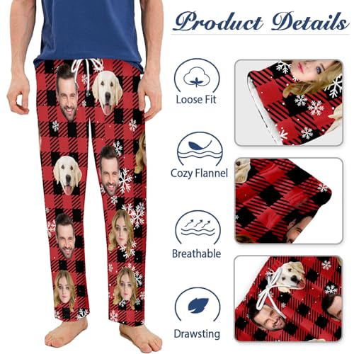 Custom Face Pajama Bottoms for Men Women,Personalized Photo Sleepwear Pants,Customized Pj Trousers Gifts for Him Her (Style-45)2