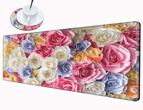 Image of 36x12 Desk Mat Pink Rose Mouse Pad Gaming Long Desk Pad Large Mousepad XXL Mouse Mat Extended Computer Mat for Wireless Mouse Non Slip Work Women