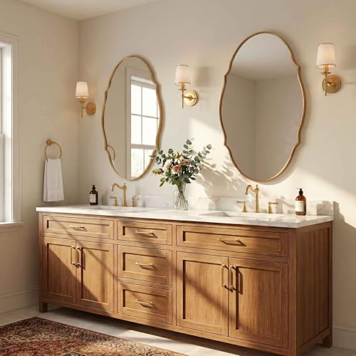 Image of ANDY STAR 22x30 Brushed Gold Scalloped Oval Bathroom Vanity Mirror