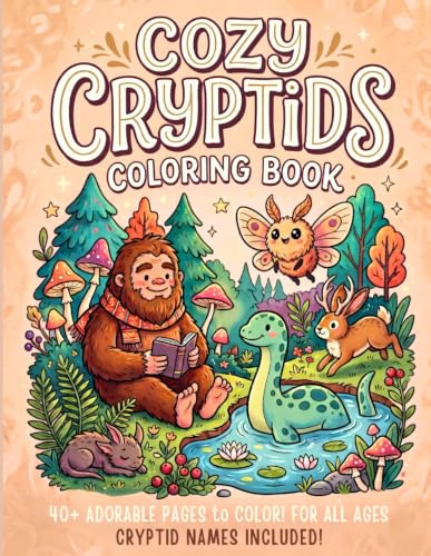Cozy Cryptids Coloring Book: Cute Scenes with Bigfoot, Mothman, Nessie & Many More! Fun for All Ages, Includes Cryptid Names image 2