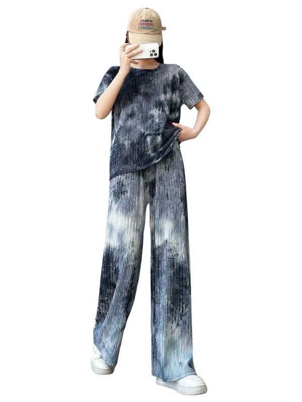 SMOWKLY Women’s Tie-Dye Pajama Set | Relaxed Fit Short Sleeve Top & Long Pants Sleepwear | Soft & Comfy Lounge Wear Set with Pockets Winter wear for Women | Trendy Korean Co-ord Set SMOWKLY Women’s Tie-Dye Pajama Set | Relaxed Fit Short Sleeve Top & Long Pants Sleepwear | Soft & Comfy Lounge Wear Set with Pockets Winter wear for Women | Trendy Korean Co-ord Set