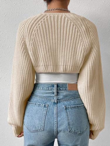Image of Naileksi Women Long Sleeve Drop Shoulder Crop Cardigan Sweater Solid Loose Fit Casual Open Front Crop Shrug Sweater Top
