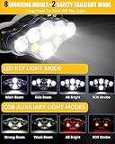 Hyted Head Torch Rechargeable, Super Bright 18000 Lumens Headlight, Waterproof with Red Warning Lights Headlamp, 8 LED 8 Modes Led Head Torch for Cycling Running Camping - Image 3