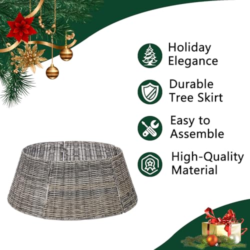 Vencer-265Christmas-Tree-Collar-Plastic-Rattan-Xmas-Tree-SkirtRustic-DecorationsTree-Skirt-Base-for-Christmas-Tree-DecorationsGreyVTO-039 Vencer 265Christmas Tree Collar Plastic Rattan Xmas Tree SkirtRustic DecorationsTree Skirt Base for Christmas Tree DecorationsGreyVTO 039