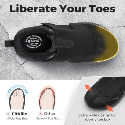 FitVille Diabetic Shoes for Men Extra Wide Slip-on Shoes for Swollen Feet Men Wide Walking Shoes with Arch Support for Foot Pain Relief- Rebound Core V104