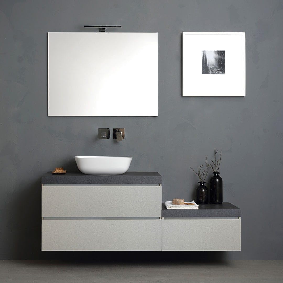 Kiamami Valentina Mobile Bagno Sospeso 150 Cm Grigio Perla Top Antracite
