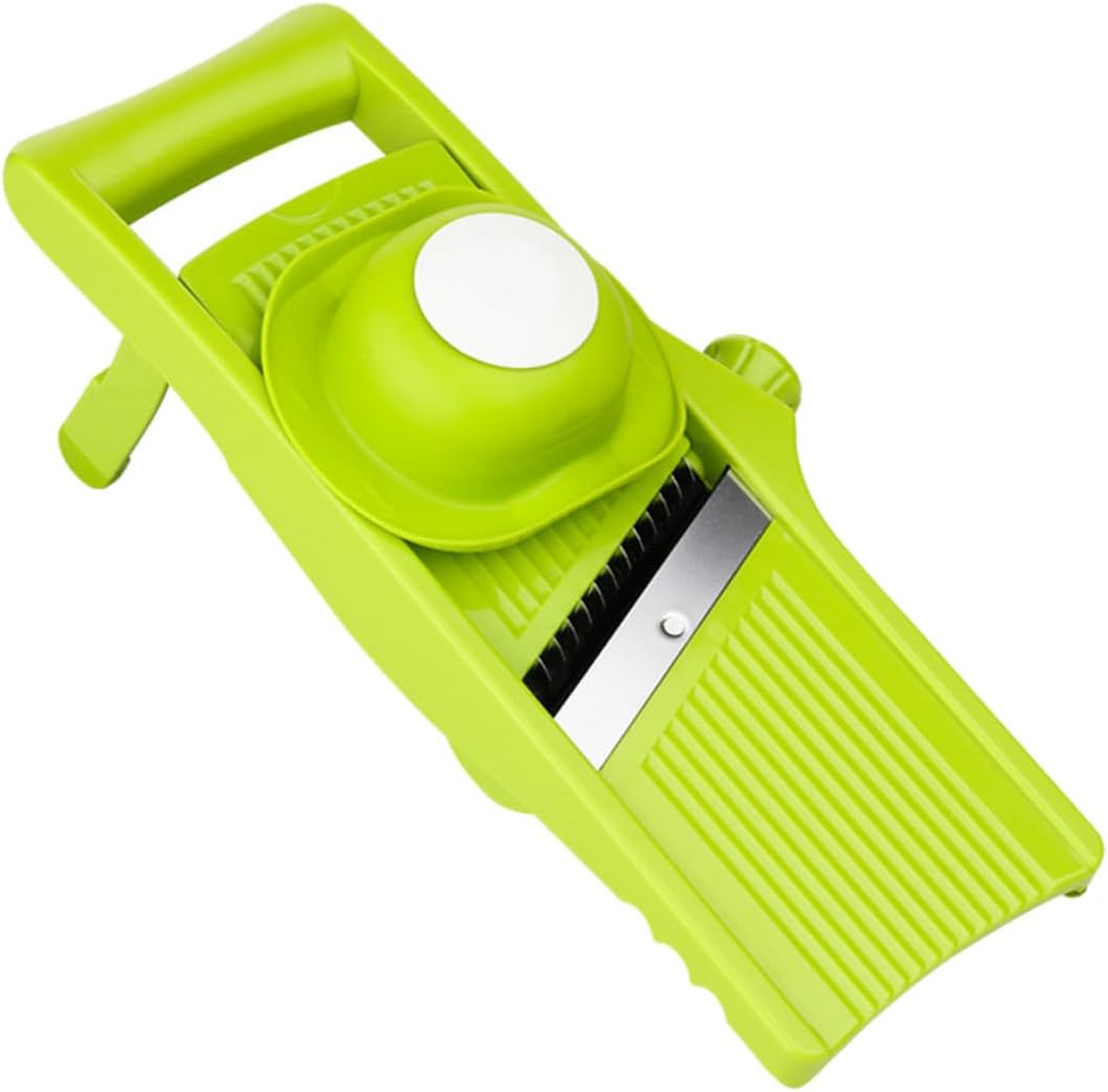 Manual Potato Chopper and Vegetable Slicer, Kitchen Food Grater with Hand Push Design, Green Compact Mandoline Cutter for Home Cooking and Meal Prep