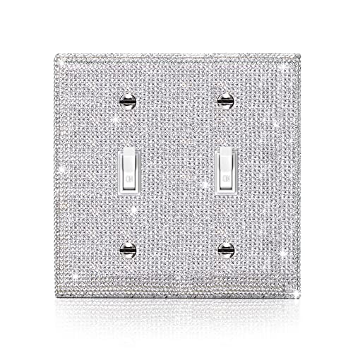Image of Shiny Silver Rhinestones Outlet Covers Switch Plate Covers Decorative Rhinestones Light Switch Cover 2 Gang Switch Plates And Outlet Covers