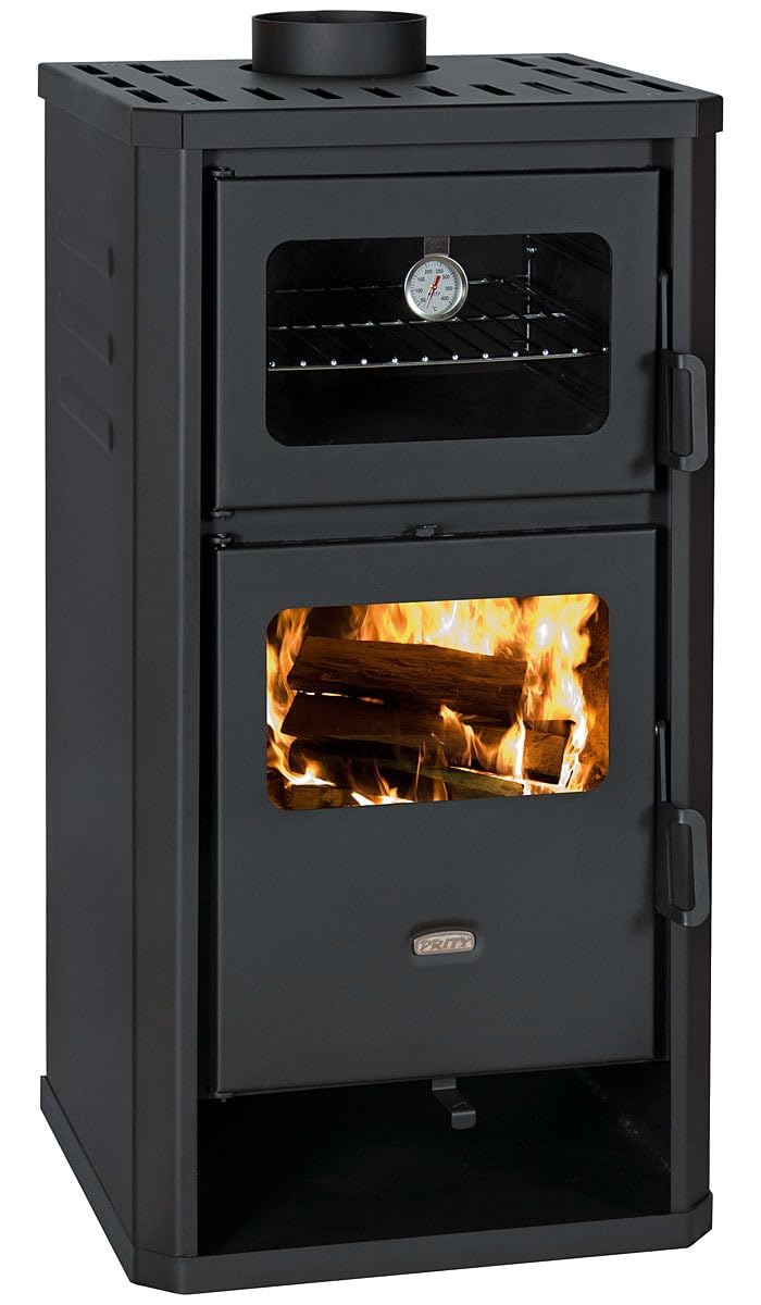 Prity FM D - Stufa a legna con forno e rivestimento d'acqua, riscaldamento centralizzato, certificato CE, stufa a legna