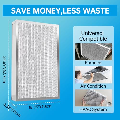Image of UBeesize 16x25x5 Reusable Electrostatic Air Filter HVAC AC Furnace Filter,Washable, Lasts a Lifetime,Permanent Filter,for Honeywell FC100A1029, Lennox X6672, Carrier(Actual Size:15.75x24.69x4.33 Inch)