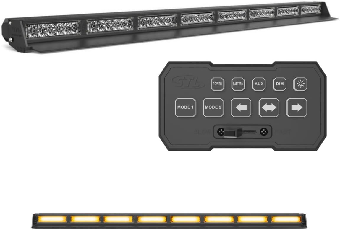 SpeedTech Lights Striker-8 48 LED 144W Dash Deck Traffic Advisor Light Bar for Police, Tow, Construction, Plows & Emergency Vehicles. Windshield Mount Warning Light (Amber/Amber)