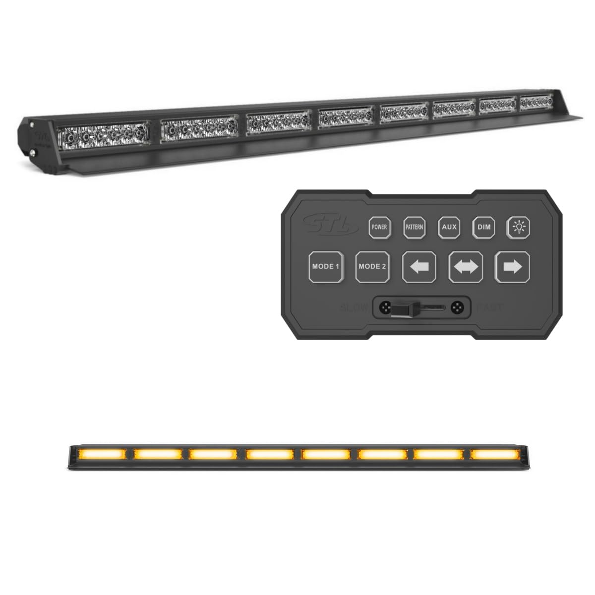 Striker-8 48 LED 144W Dash Deck Traffic Advisor Light Bar for Police, Tow, Construction, Plows & Emergency Vehicles. Windshield Mount Warning Light (Amber/Amber)