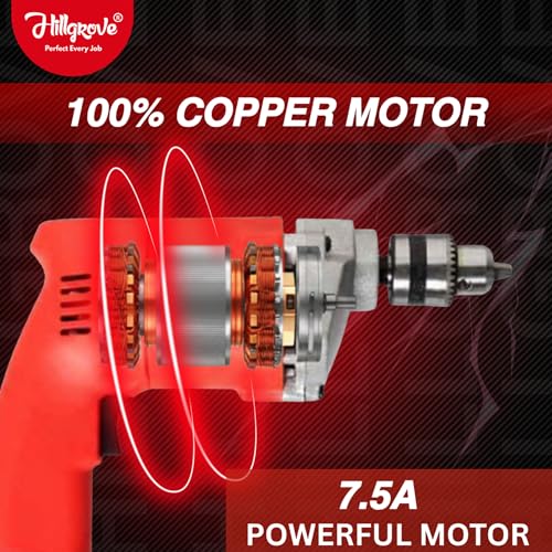 Image of Hillgrove HGCM524M1 With All Purpose 10mm Drill Machine with 5Pcs HSS Drill Bits for Making Holes in Metal /Wood /Concrete Pistol Grip Drill