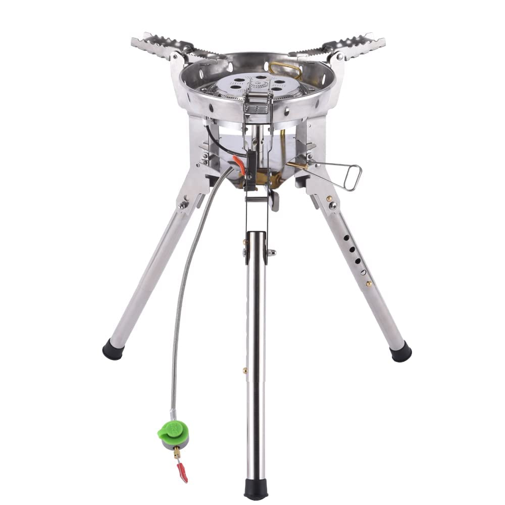 KashasinBRS Foldable Adjustable Height One-piece Camping Gas Stove High Power 4360W Gas Stove With Lgnition Device Party Camping Accessories for Picnic Cooking (BRS 69)