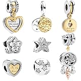 MLPKOI Paquete de Dijes para Pulsera, Bead Charms para Charms Pulsera Collar Joyería Europea para Hacer Collares, Pulseras, Joyas Cumpleaños Regalo Fiesta Madre Niñas (Oro y plata)
