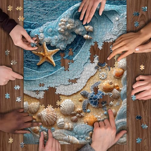 PICKFORU Beach Puzzles for Adults 1000 Pieces, Ocean Wave Seashell Puzzle Turtle, Unique Coastal Seaside Puzzle Challenge Wall Art Decor miniatura 6