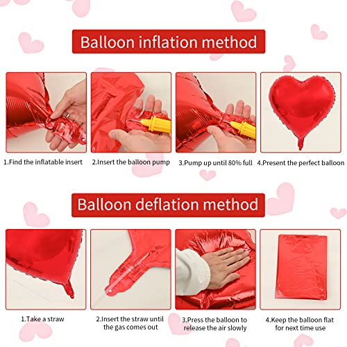 Image of Biapian Foil Heart Balloons Red, 10PCS Red Heart Shape Balloons, Valentines Balloons 18inch Red Foil Balloons for Helium Valentine Decorations for Valentines Day, Wedding, Anniversary Decoration