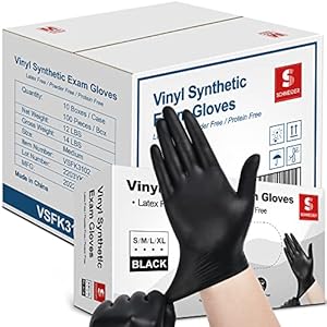 Schneider Black Vinyl Exam Gloves, 4 mil, Disposable Latex-Free Plastic Gloves for Medical, Cooking & Cleaning, 100-ct Box