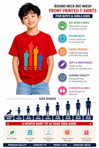 Image of Double F Boys Half Sleeve Cotton Regular Fit Printed Round Neck T-Shirt for Ages 6 Months to 16 Years