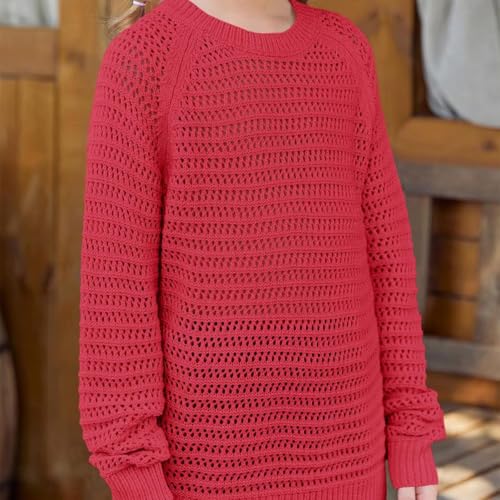 Girl's Hollow Knitted Sweater, Round Neck Long Sleeved Design, Campus Casual Versatile Sweater4