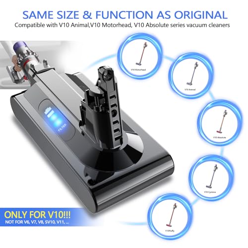 Image of 25.2V 5.0Ah 5000mAh V10 Battery Replacement, Compatible with Dyson Cyclone V10 Animal /Absolute /Motorhead SV12 Cordless Stick Vacuums, with Post HEPA Filter and Brush (Not Fit SV10)