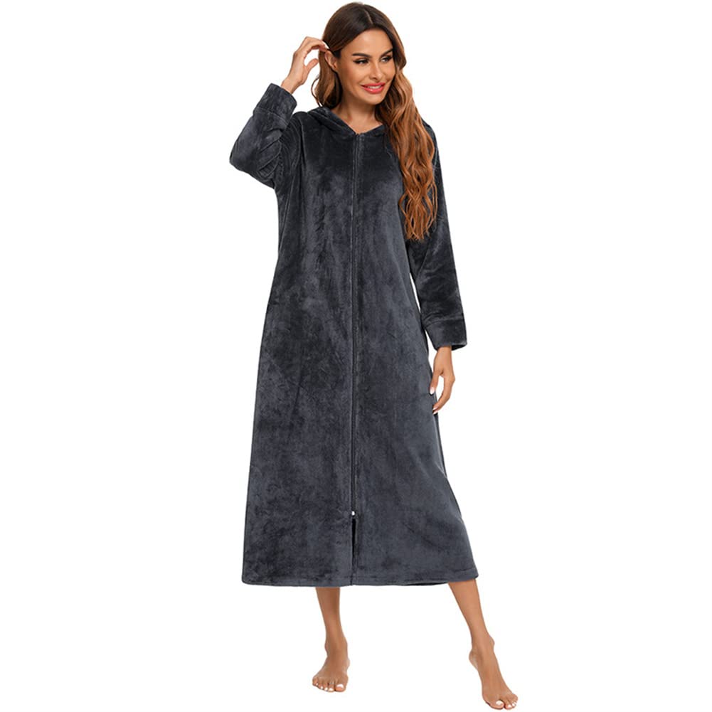 Peignoir en peluche zippé pour femmes - Peignoir doux et chaud - Pyjama décontracté - Vêtements de détente