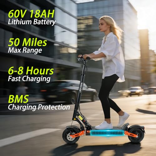 Image of Electric Scooter Adults 1600 /4000 /6000W Motor 50 Miles Long Range & 40 /45 /50 MPH Top Speed 10 inch Off Road Tire Folding E-Scooter 60V /48V 20.8AH Battery Kick Scooter with Detachable Seat for Commuter