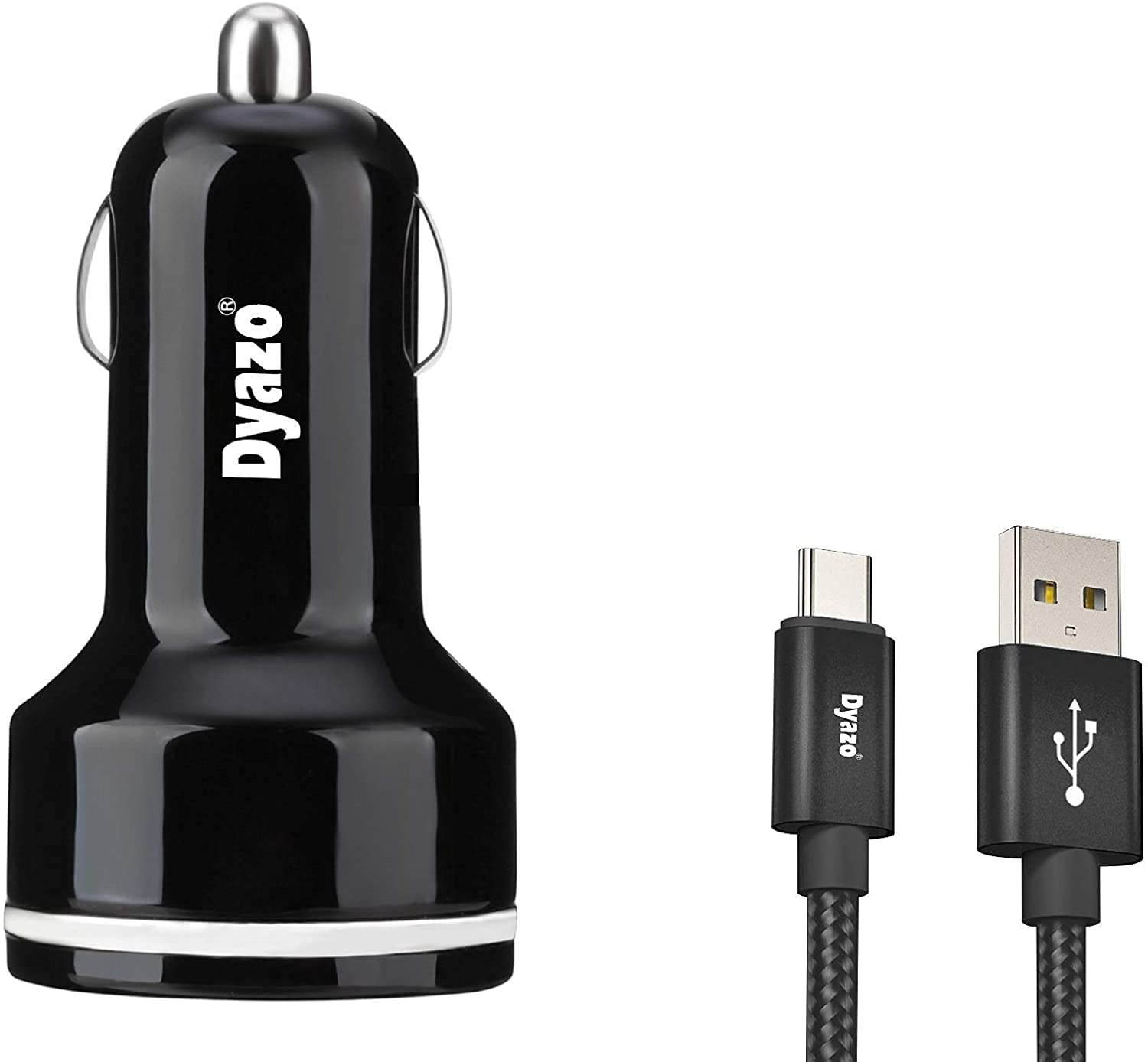 Dyazo QC Fast 12V Car Charger Dual USB Ports Compatible with Qualcomm 3.0, Samsung Galaxy, iPhone, Vivo, Oppo, Mi & Other Mobile Phones with Free 3 in 1 Cable, Black