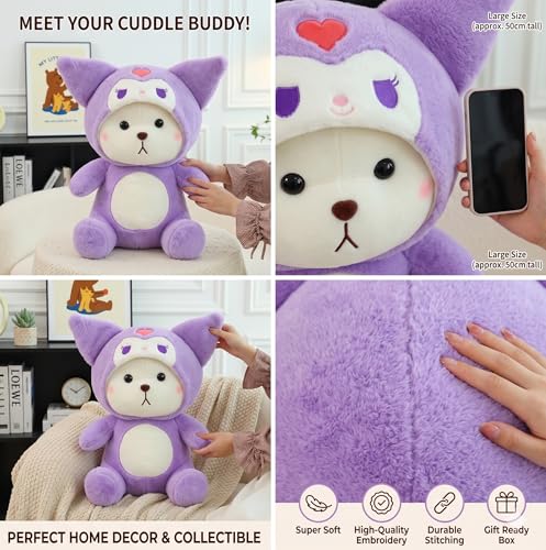 Image of HUG 'n' FEEL SOFT TOYS Hoodie Kuromi Teddy Bear 45 CM Plush Soft Toy for Kids Girls Boys | Cute Cartoon Stuffed Animal