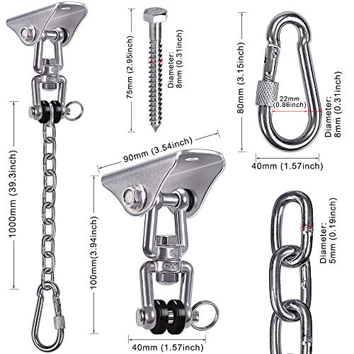 SELEWARE Permanente Antirust RVS 304 Heavy Duty Swing Hangers met ketting en karabijnhaak, 360° draaien, 2 schroeven… - Afbeelding 8
