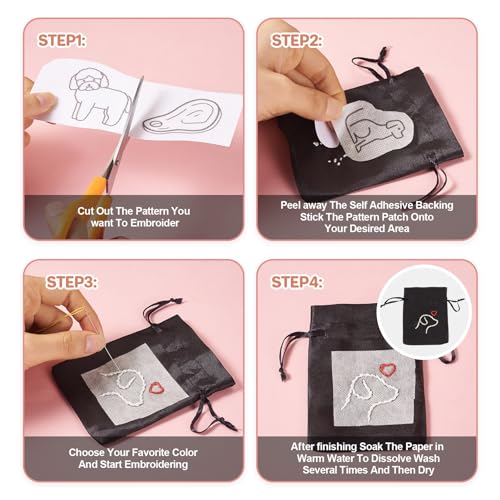Image of Magibeads 68 Patterns Dog Water Soluble Embroidery Patterns Puppy Paw Print Cartoon Animal Pet Stick and Stitch Transfer Embroidery Paper for Hand Sewing Beginners Starter Adult