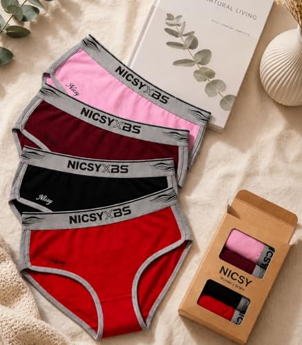 Image of NICSY Side Contrast Hipster Panties for Women | Soft Seamless Feel Mid Rise Briefs | Daily Comfort Innerwear | Comfortable Full Coverage Underwear