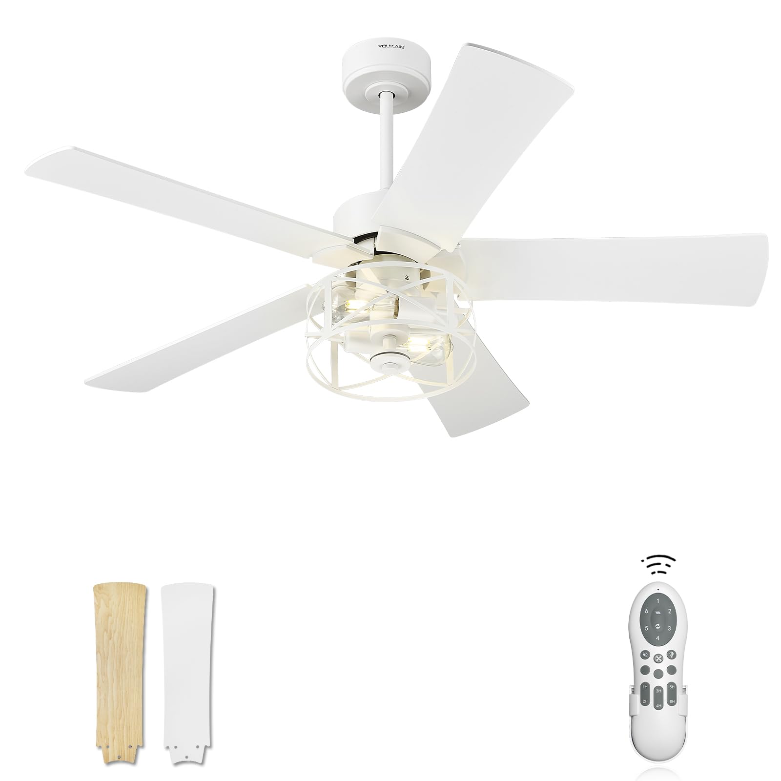 YOUKAIN Ceiling Fans With Lights, 48 Inch Farmhouse Ceiling Fans with