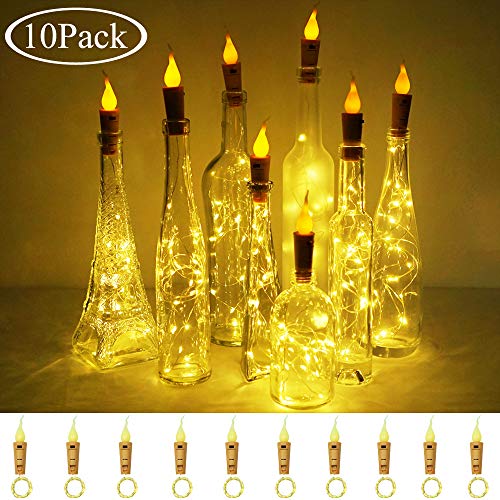 Decorman Wine Bottle Cork Lights with Candle Flame 10 Packs 20 LED Warm