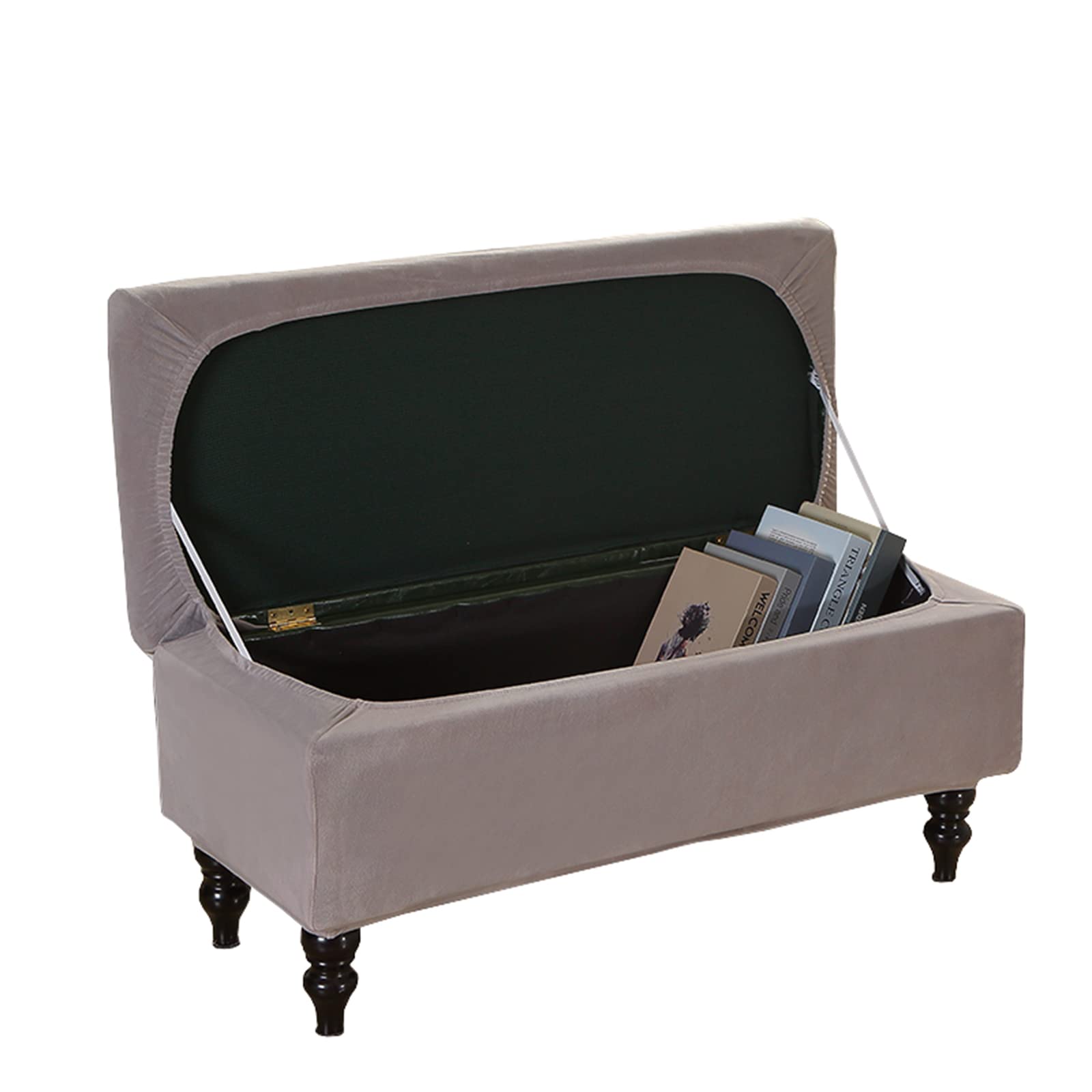 Jhld Grey Ottoman Cover Rectangle, Stretch Ottoman Slipcovers Velvet Footstool Protector Covers Removable Washable Storage Ottoman Slipcover With Elastic Bottom -Medium