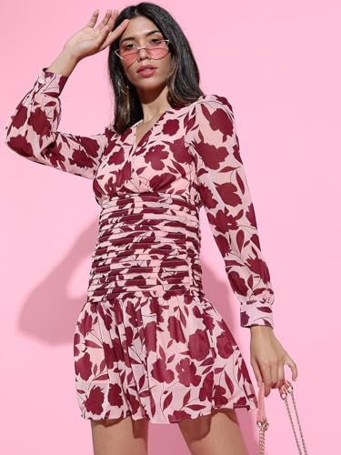 Image of Tokyo Talkies Women's Long Sleeves V-Neck Printed Dresses | Stylish Dresses | Casual Dresses